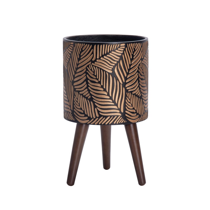 D'vine Dev 10 Inch Planter Pot with Stand, Mid-Century Tall Plant Pot with Legs for Indoor Plants, Medium, Bronze/Grey, 88-L-B-6 - Image 1