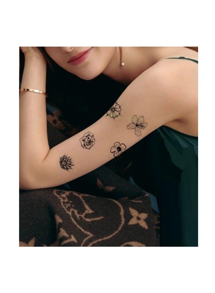 ملصقات وشم مؤقتة وهمية مقاومة للماء على شكل فراشة عباد الشمس وزهور الورد وملصقات وشم مختلفة الأشكال وملصقات فنية للجسم (عبوة من 5 أوراق بتصميمات مختلفة) - Image 3