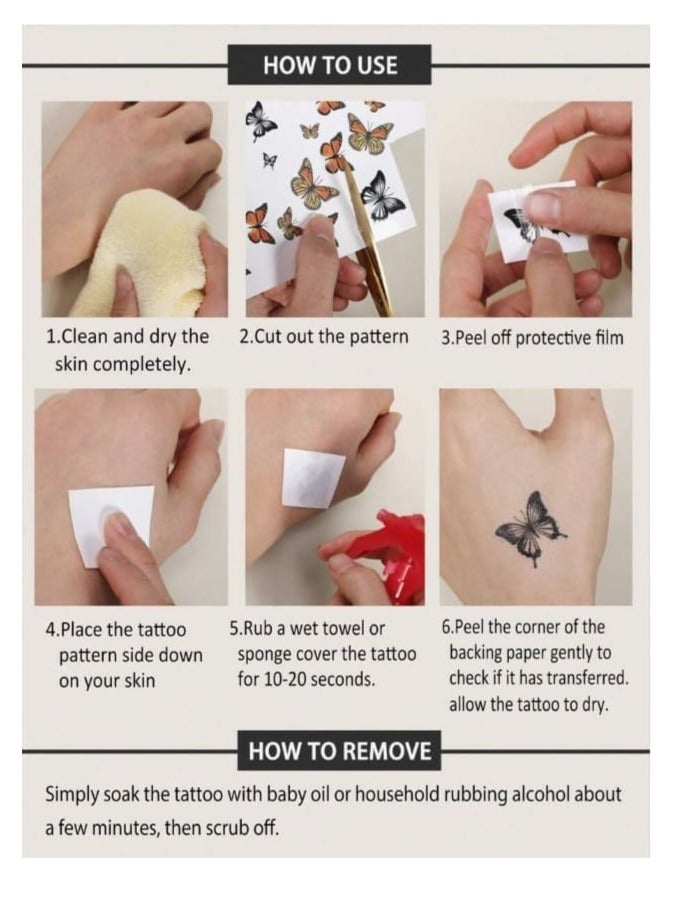 ملصقات وشم مؤقتة وهمية مقاومة للماء على شكل فراشة عباد الشمس وزهور الورد وملصقات وشم مختلفة الأشكال وملصقات فنية للجسم (عبوة من 5 أوراق بتصميمات مختلفة) - Image 5