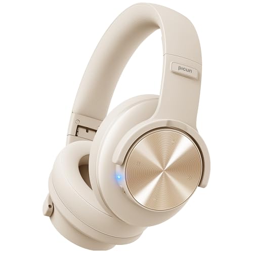 Picun B8 Bluetooth Headphones 120H Playtime Headphone Wireless Bluetooth with 3 EQ Modes Low Latency HandsFree Calls Over Ear Headphones for Travel Home Office Cellphone PC Khaki White - Image 1