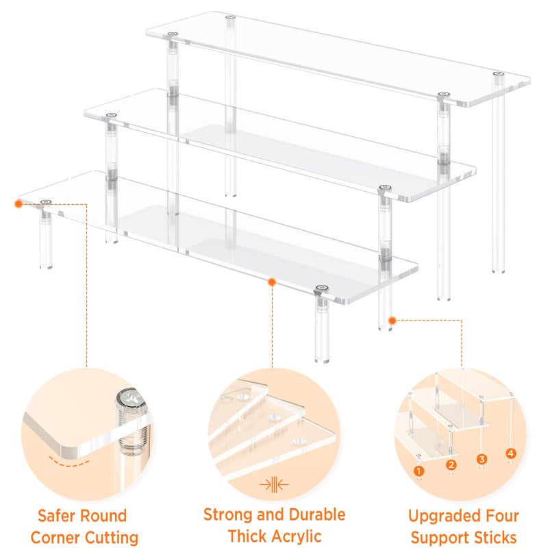 Dooiclear 3 Tier Acrylic Display Risers, Large Perfume Organizer Stand, Clear Cupcake Stand Holder, Display Shelves for Figurines, Dessert Shelf for Party, Risers Display Stand for Decoration (2 Pack) - Image 3