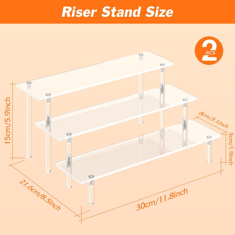 Dooiclear 3 Tier Acrylic Display Risers, Large Perfume Organizer Stand, Clear Cupcake Stand Holder, Display Shelves for Figurines, Dessert Shelf for Party, Risers Display Stand for Decoration (2 Pack) - Image 2