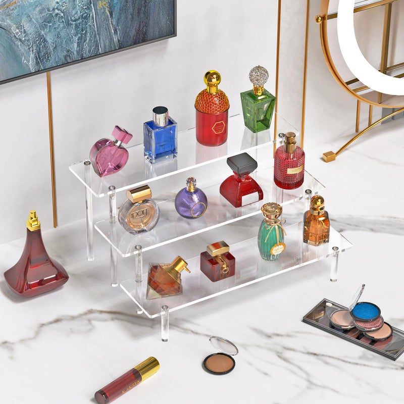 Dooiclear 3 Tier Acrylic Display Risers, Large Perfume Organizer Stand, Clear Cupcake Stand Holder, Display Shelves for Figurines, Dessert Shelf for Party, Risers Display Stand for Decoration (2 Pack) - Image 5