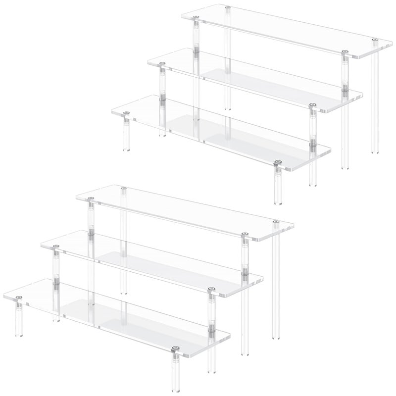 Dooiclear 3 Tier Acrylic Display Risers, Large Perfume Organizer Stand, Clear Cupcake Stand Holder, Display Shelves for Figurines, Dessert Shelf for Party, Risers Display Stand for Decoration (2 Pack) - Image 1