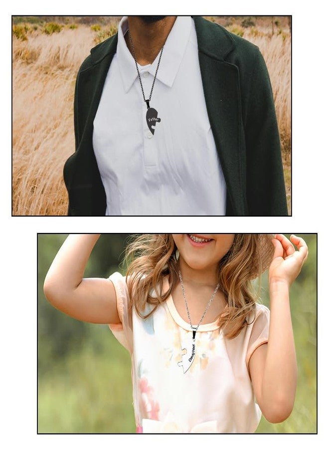 YangQian Father Daughter Necklace Set - 2 Heart Puzzle Necklaces - Unisex Adult, Girls - Stainless Steel - Tennis Chain - 23 Inches - Black Father, White Daughter - Image 3