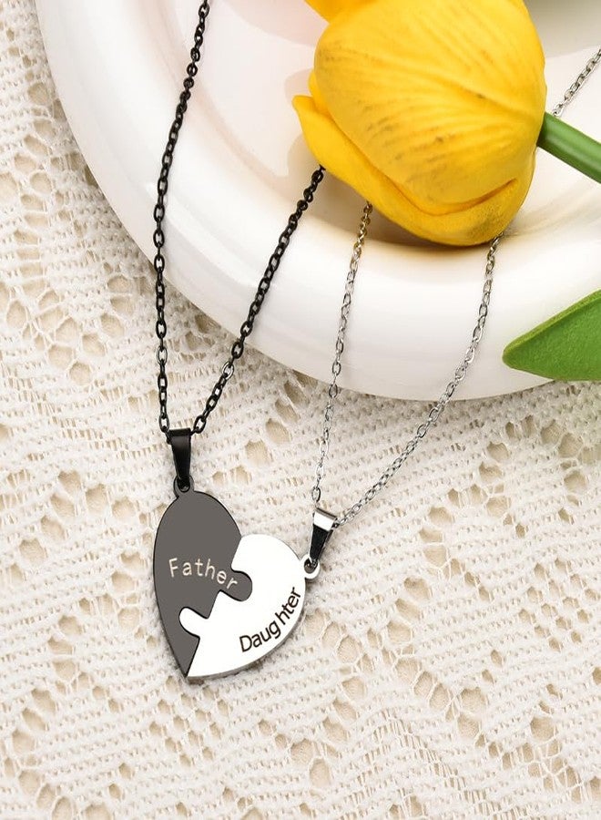 YangQian Father Daughter Necklace Set - 2 Heart Puzzle Necklaces - Unisex Adult, Girls - Stainless Steel - Tennis Chain - 23 Inches - Black Father, White Daughter - Image 5