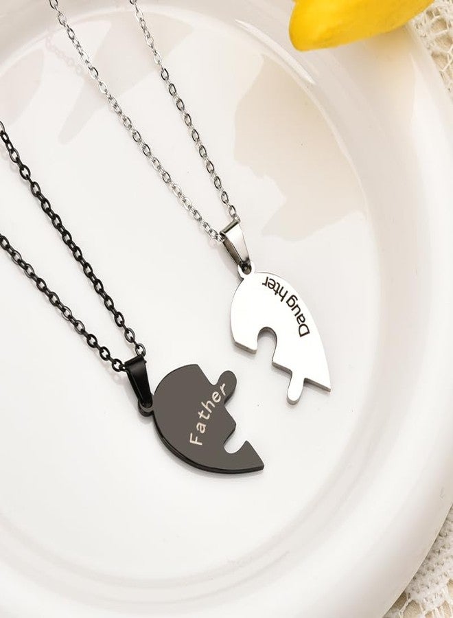 YangQian Father Daughter Necklace Set - 2 Heart Puzzle Necklaces - Unisex Adult, Girls - Stainless Steel - Tennis Chain - 23 Inches - Black Father, White Daughter - Image 4