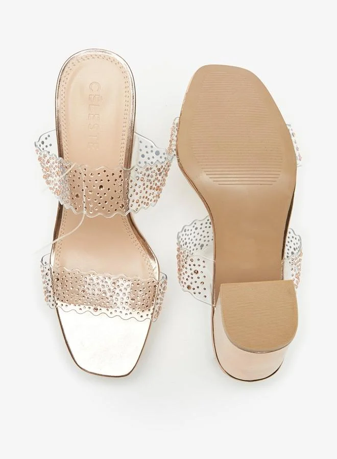 Celeste Women'S Embellished Slip-On Sandals With Block Heels