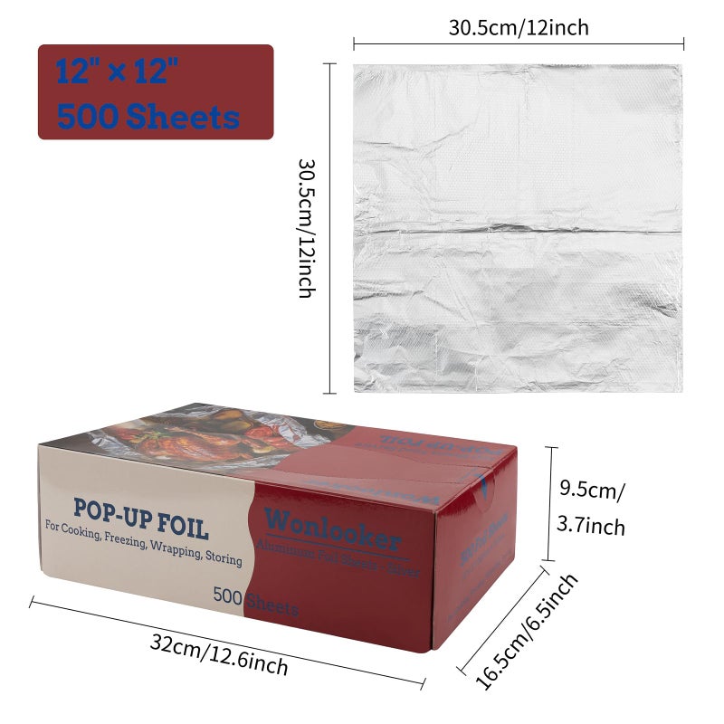 Wonlooker Aluminum Foil Sheets, 500 Sheets, 12 x 12inch/sheet, Precut Aluminum Foil Wraps, Pop-Up Interfolded Foil Sheets for Baking, Grilling, Roasting, Cooking or Storing Food, Large, Silver - Image 5