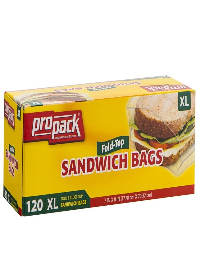 ProPack Disposable Plastic Sandwich Bags Extra Large, with Fold Close Top 120 Bags, Great for Home, Office, Vacation, Traveling, Sandwich, Fruits, Nuts, Cake, Cookies, Or Any Snacks (1 Packs) - Image 1