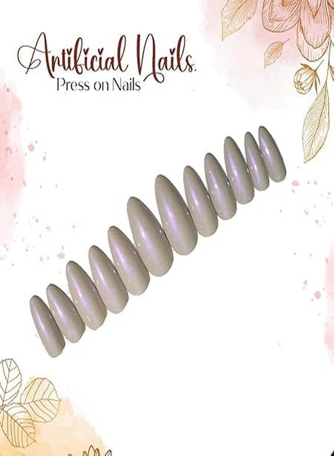 Sparkling Nailon Acrylic Cream Holographic Press-On Nails - Designer Artificial Stick-On Nail Extensions (14 Pieces, Free Size) Coffin Shape - Image 2