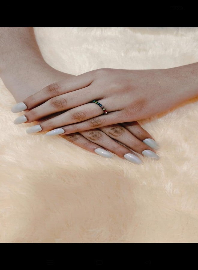 Sparkling Nailon Acrylic Cream Holographic Press-On Nails - Designer Artificial Stick-On Nail Extensions (14 Pieces, Free Size) Coffin Shape - Image 3
