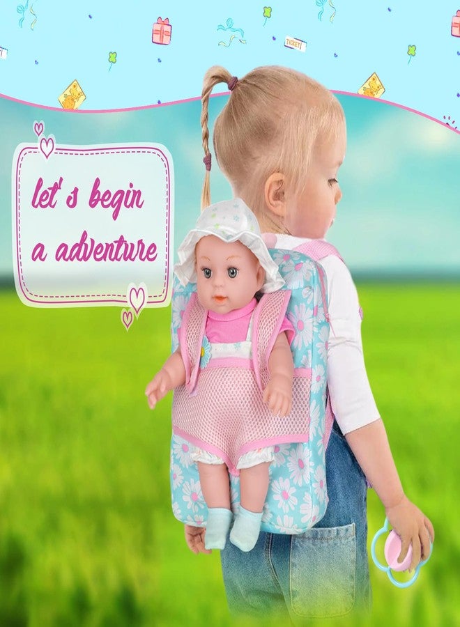 DOTVOSY 12" Girls Baby Doll Daisy Theme Backpack Carrier Playset,12 Inch Reborn Baby Dolls With Accessories And Clothes Set Toy Stuffs Pink Hanky Diaper Bottle Nipple And Gifts For Baby Toddler Age 3+ - Image 4