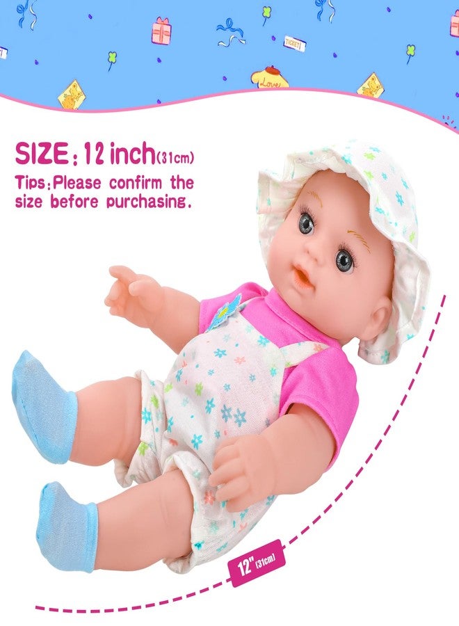 DOTVOSY 12" Girls Baby Doll Daisy Theme Backpack Carrier Playset,12 Inch Reborn Baby Dolls With Accessories And Clothes Set Toy Stuffs Pink Hanky Diaper Bottle Nipple And Gifts For Baby Toddler Age 3+ - Image 2