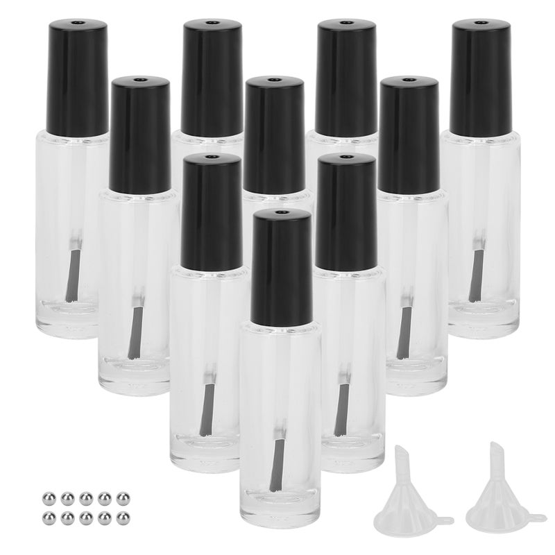 10pcs 8ml Empty Nail Polish Glass Bottles Accessory with Brush Cap Mixing Balls Funnel - Image 1