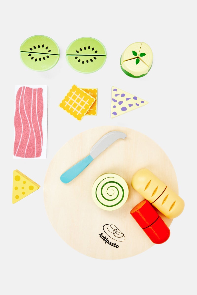 Preschool Fun 20 Pcs Wooden Antipasto Pretend Chef Board Toy, White Combo - Image 5