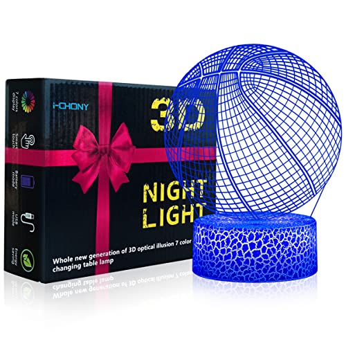 i-CHONY Basketball 3D Illusion Night Light Lamp,16 Colors Dimmable Basketball 3D Led Light,with Remote & Smart Touch,Basket Ball Gifts for Adults Teens Boys Girls Kids Birthday Christmas - Image 3