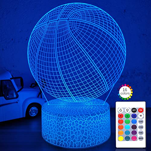 i-CHONY Basketball 3D Illusion Night Light Lamp,16 Colors Dimmable Basketball 3D Led Light,with Remote & Smart Touch,Basket Ball Gifts for Adults Teens Boys Girls Kids Birthday Christmas - Image 1