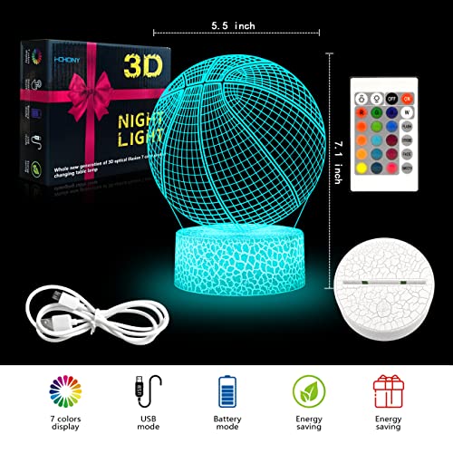 i-CHONY Basketball 3D Illusion Night Light Lamp,16 Colors Dimmable Basketball 3D Led Light,with Remote & Smart Touch,Basket Ball Gifts for Adults Teens Boys Girls Kids Birthday Christmas - Image 4