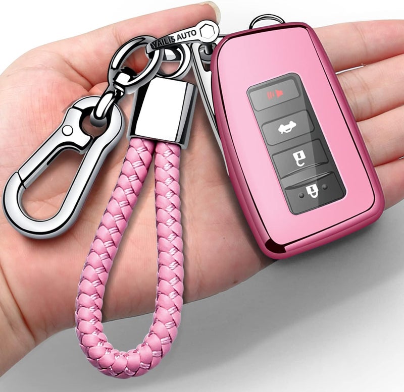 Autophone for Lexus Key Fob Cover with Logo Keychain Soft TPU 360 Degree Protection Key Shell Case Compatible with Lexus RX ES GS LS NX RS GX LX RC LC Smart Key-Pink - Image 1