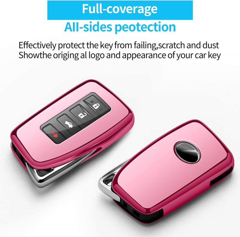 Autophone for Lexus Key Fob Cover with Logo Keychain Soft TPU 360 Degree Protection Key Shell Case Compatible with Lexus RX ES GS LS NX RS GX LX RC LC Smart Key-Pink - Image 3