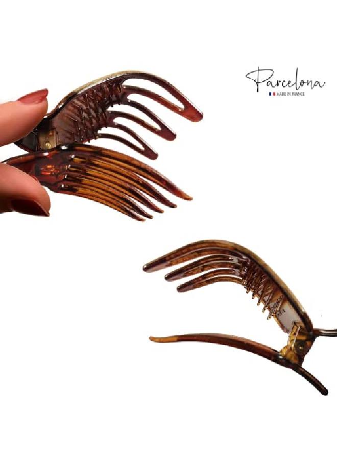 Parcelona French Paw Brown Streaks Wide Side Slide In Jaw Yoga Hair Claw Clip (Brown Streaks) - Image 5