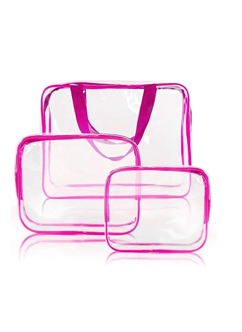 ORiTi ORiTi 3Pcs Clear Cosmetic Bag Air Travel Plastic Toiletry Pouch, Water Resistant Packing Cubes with Zipper Closure and Carrying Handle for Women Baby Men, Make-up Brush Case Beach Pool Spa Gym Bags (P  - Image 3