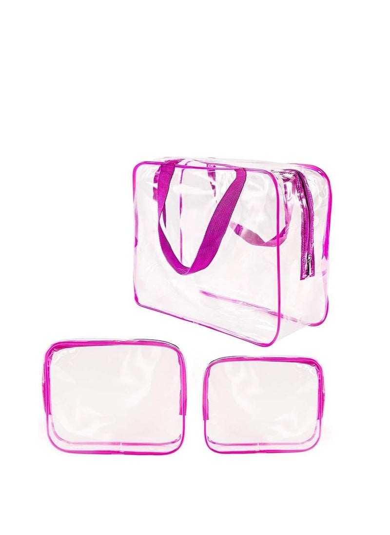 ORiTi ORiTi 3Pcs Clear Cosmetic Bag Air Travel Plastic Toiletry Pouch, Water Resistant Packing Cubes with Zipper Closure and Carrying Handle for Women Baby Men, Make-up Brush Case Beach Pool Spa Gym Bags (P  - Image 2