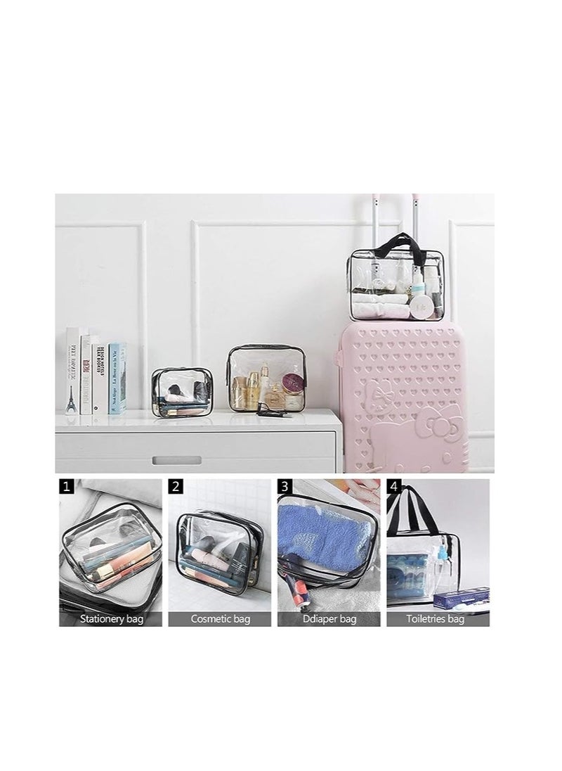 ORiTi ORiTi 3Pcs Clear Cosmetic Bag Air Travel Plastic Toiletry Pouch, Water Resistant Packing Cubes with Zipper Closure and Carrying Handle for Women Baby Men, Make-up Brush Case Beach Pool Spa Gym Bags (P  - Image 5