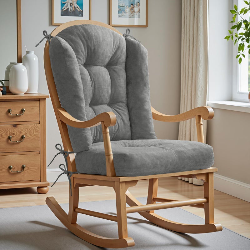 ROFIEJOX Wingback Rocking Chair cushion - Large Adirondack Chair Cushions, High-Density Sponge, Comfort Chenille Indoor Rocker Pads with Ties, 2 Piece Sets- Seat Cushion & Back Cushion, Grey | Standard Size - Image 2