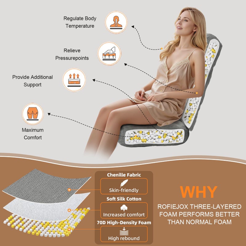 ROFIEJOX Wingback Rocking Chair cushion - Large Adirondack Chair Cushions, High-Density Sponge, Comfort Chenille Indoor Rocker Pads with Ties, 2 Piece Sets- Seat Cushion & Back Cushion, Grey | Standard Size - Image 5