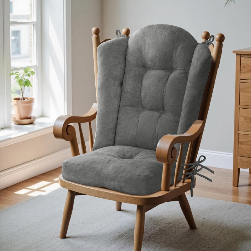 ROFIEJOX Wingback Rocking Chair cushion - Large Adirondack Chair Cushions, High-Density Sponge, Comfort Chenille Indoor Rocker Pads with Ties, 2 Piece Sets- Seat Cushion & Back Cushion, Grey | Standard Size - Image 1