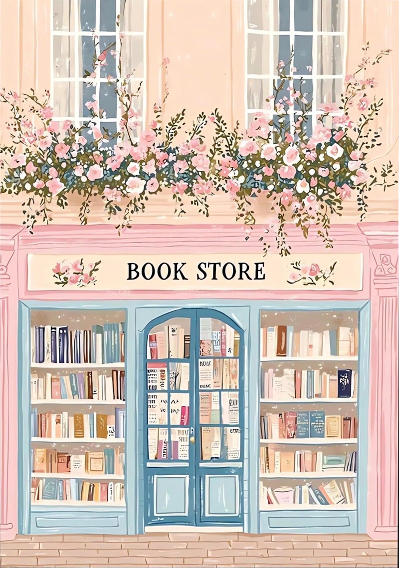 DAZZLEDOTS Diamond Art Kits for Adults, Pink Book Shop Diamond Painting Kits for Adults Beginners, DIY Diamond Dots Bookstore 5D Full Round Drill Gem Art Painting Kits for Home Wall Decor 12x16 inch - Image 1