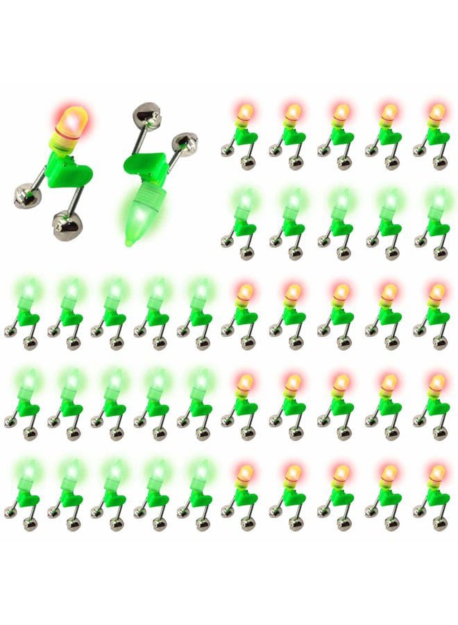 HLOGREE LED Night Fishing Rod Bait Alarm Bell with Dual Ring Bells Fishing Indicator Fish Bait Alarm Portable Fishing Accessories Bait Alarm Bell Rod Clip Tip for Fishing 40Set - Image 1