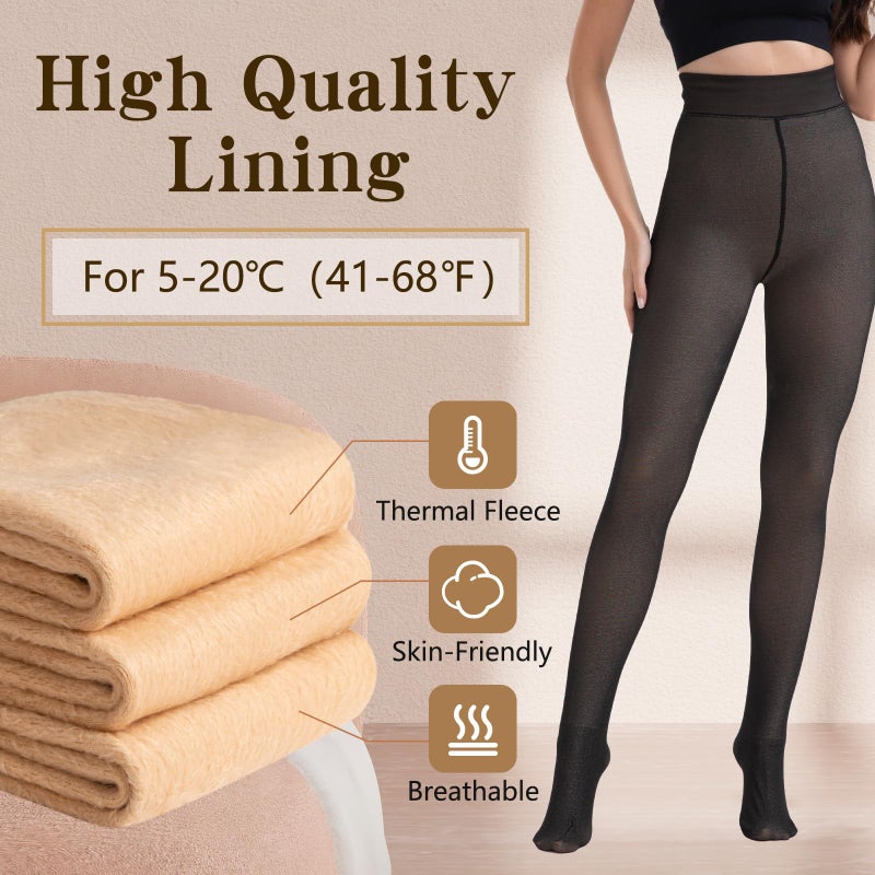 HONGTEYA Fleece Lined Tights Women Winter Thermal Leggings Pantyhose Fake Translucent Thick Warm Sheer Tights (US, Alpha, Small, Regular, Regular, Fake Translucent Colorful) - Image 2