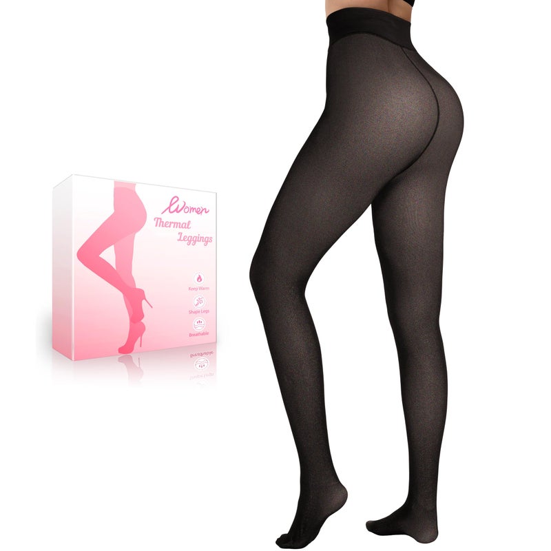 HONGTEYA Fleece Lined Tights Women Winter Thermal Leggings Pantyhose Fake Translucent Thick Warm Sheer Tights (US, Alpha, Small, Regular, Regular, Fake Translucent Colorful) - Image 1