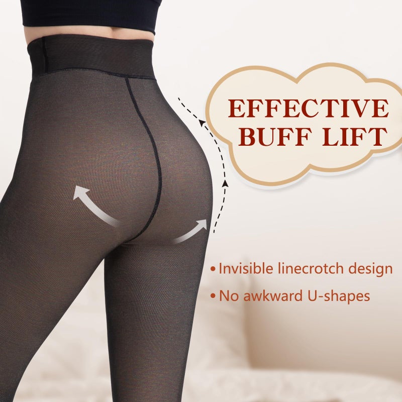 HONGTEYA Fleece Lined Tights Women Winter Thermal Leggings Pantyhose Fake Translucent Thick Warm Sheer Tights (US, Alpha, Small, Regular, Regular, Fake Translucent Colorful) - Image 3