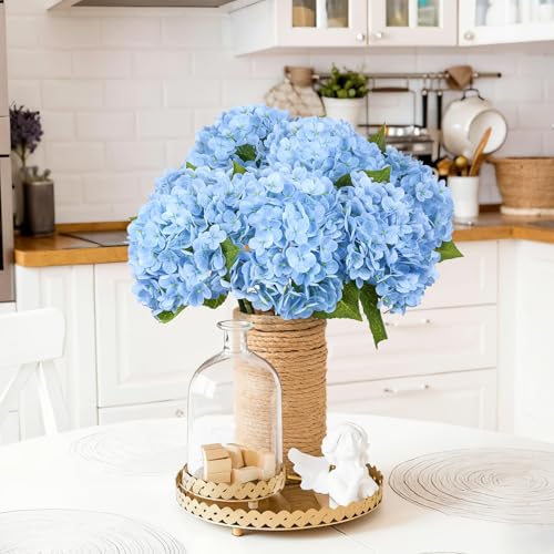 Bassion 4 Pcs 21" Hydrangea Artificial Flowers, Realistic Blue Latex Real Touch Faux Hydrangeas Fake Flowers for Bouquets Wedding Party Table Centerpieces Arrangements Indoor Home Decorations Outdoors - Image 4