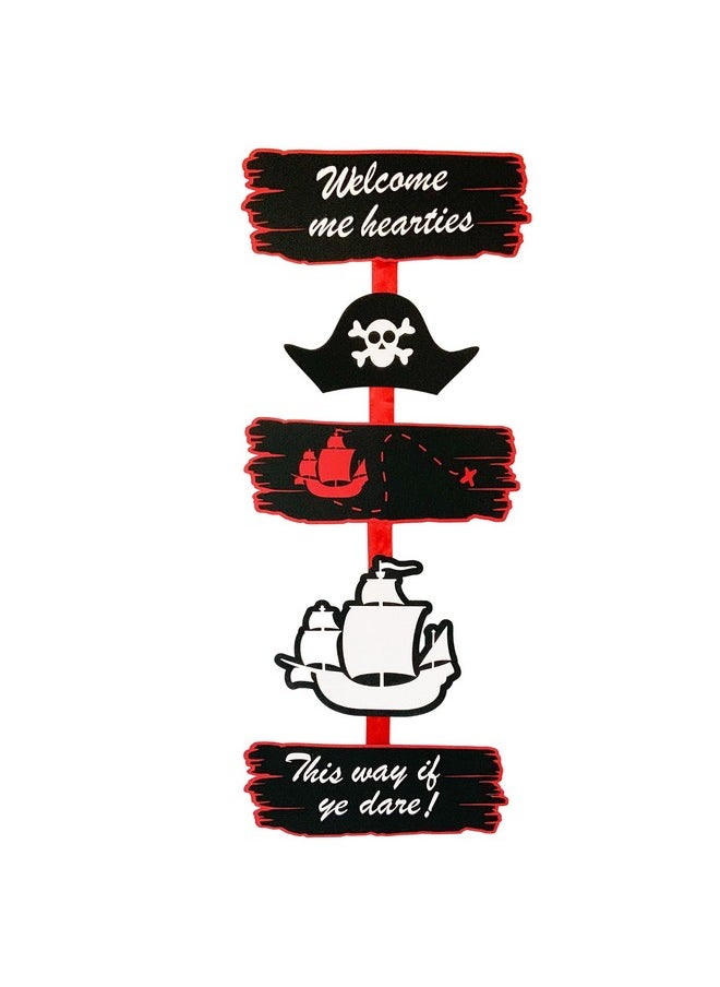 Pinfliers Pinfliers Pirate Theme Paper Entrance Sign, 1 set, Black, White and Red, 26.5 inches long  - Image 1