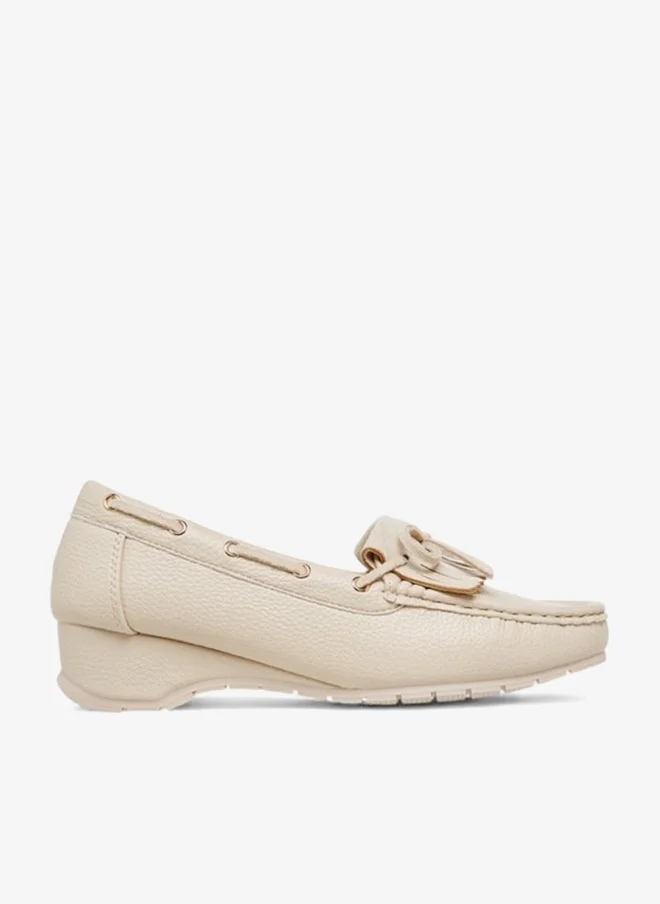 Paprika Fringe Accent Wedge Heel Loafers