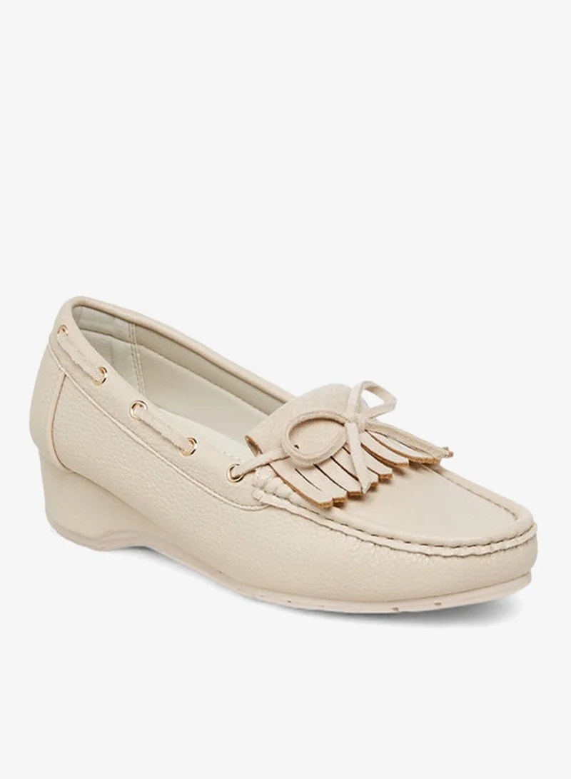 Paprika Fringe Accent Wedge Heel Loafers