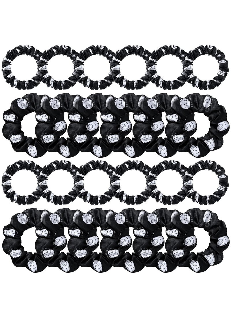 Waydress Waydress 24 Pieces Hair Scrunchies, Volleyball Pattern Satin Elastic Scrunchies, 2 Sizes, Black, Hair Accessories for Girls Women Players Teams Gifts 