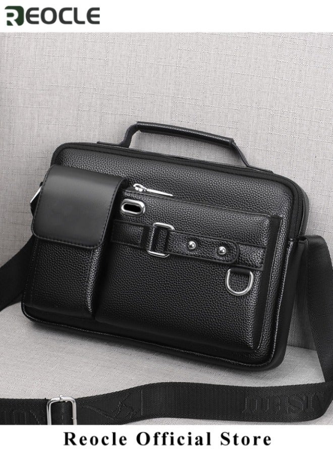 REOCLE Men's Genuine Leather Business Crossbody Bag High-end Layer Cowhide Office Shoulder Bag Handbag with Portable Headphone Hole - Image 2