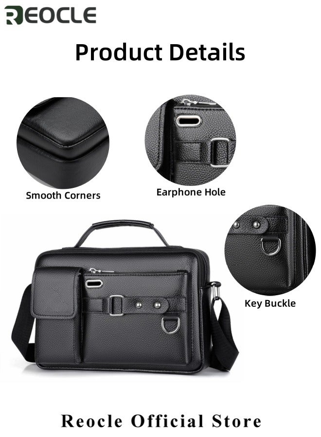 REOCLE Men's Genuine Leather Business Crossbody Bag High-end Layer Cowhide Office Shoulder Bag Handbag with Portable Headphone Hole - Image 5