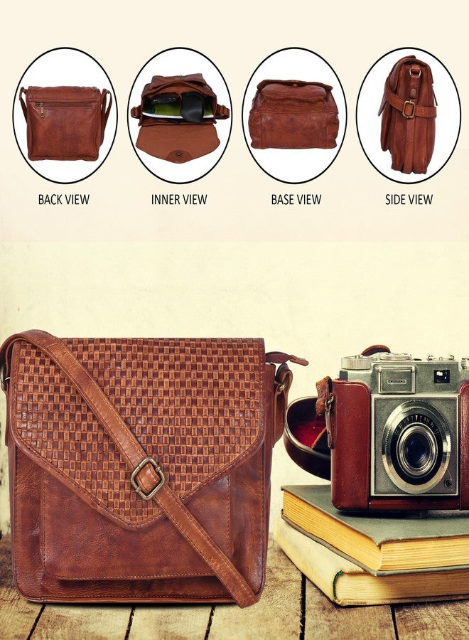 Ozora Leather Flapover Crossbody Handbag Purse for Women with Adjustable Strap & Overflap Snap Closure Tote/Bag, Tan Weaving, Medium, Chris - Image 5