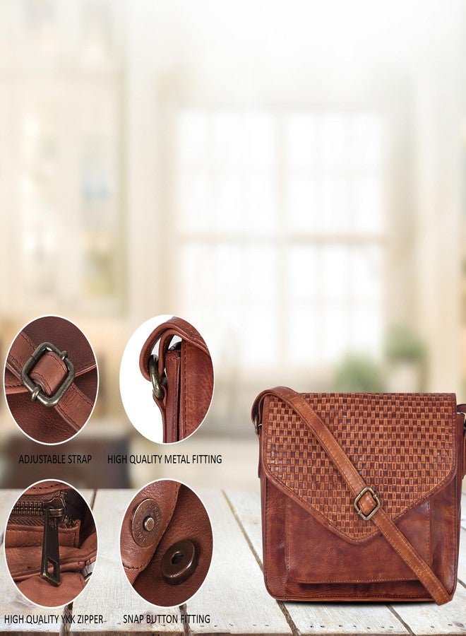 Ozora Leather Flapover Crossbody Handbag Purse for Women with Adjustable Strap & Overflap Snap Closure Tote/Bag, Tan Weaving, Medium, Chris - Image 4