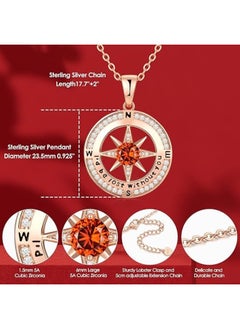 Zifeel Compass Necklace Gifts for Women wife - S925 Sterling Silver Birthstone Necklaces for Women - Anniversary Birthday Gifts for Her Wife Girlfriend - Valentines Day Mom Mother’s Day  Gifts  - Image 4