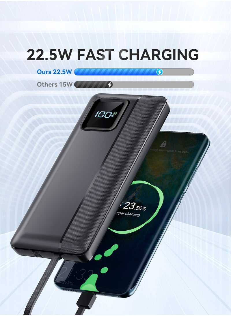 Garlo - Garlo Power Bank Portable Charger 10000mAh 22.5W Fast Charging Mini Powerbank with Built in USB C and IOS Cables, Mobile Phones Battery Pack for iPhone Android iPad Samsung Google Pixel LG - Image 1