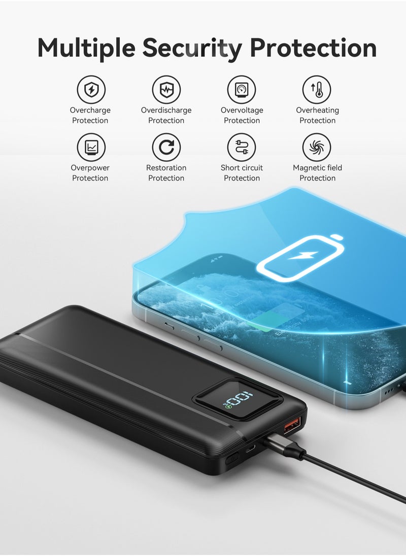 Garlo - Garlo Power Bank Portable Charger 10000mAh 22.5W Fast Charging Mini Powerbank with Built in USB C and IOS Cables, Mobile Phones Battery Pack for iPhone Android iPad Samsung Google Pixel LG - Image 1