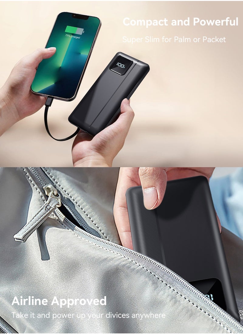 Garlo - Garlo Power Bank Portable Charger 10000mAh 22.5W Fast Charging Mini Powerbank with Built in USB C and IOS Cables, Mobile Phones Battery Pack for iPhone Android iPad Samsung Google Pixel LG - Image 1